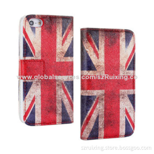 New 2-in-1 PU Leather Phone Case for iPhone 5/5s, with English Flag Image and Stand Function